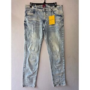 Truth Substance Mens 38x32 Skinny Fit Distressed Stretch Jeans‎ Light Wash Denim